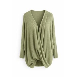 Oversize Green Textured Knit Dolman Sleeve Wrap Cardigan Sweater Women's Size 14